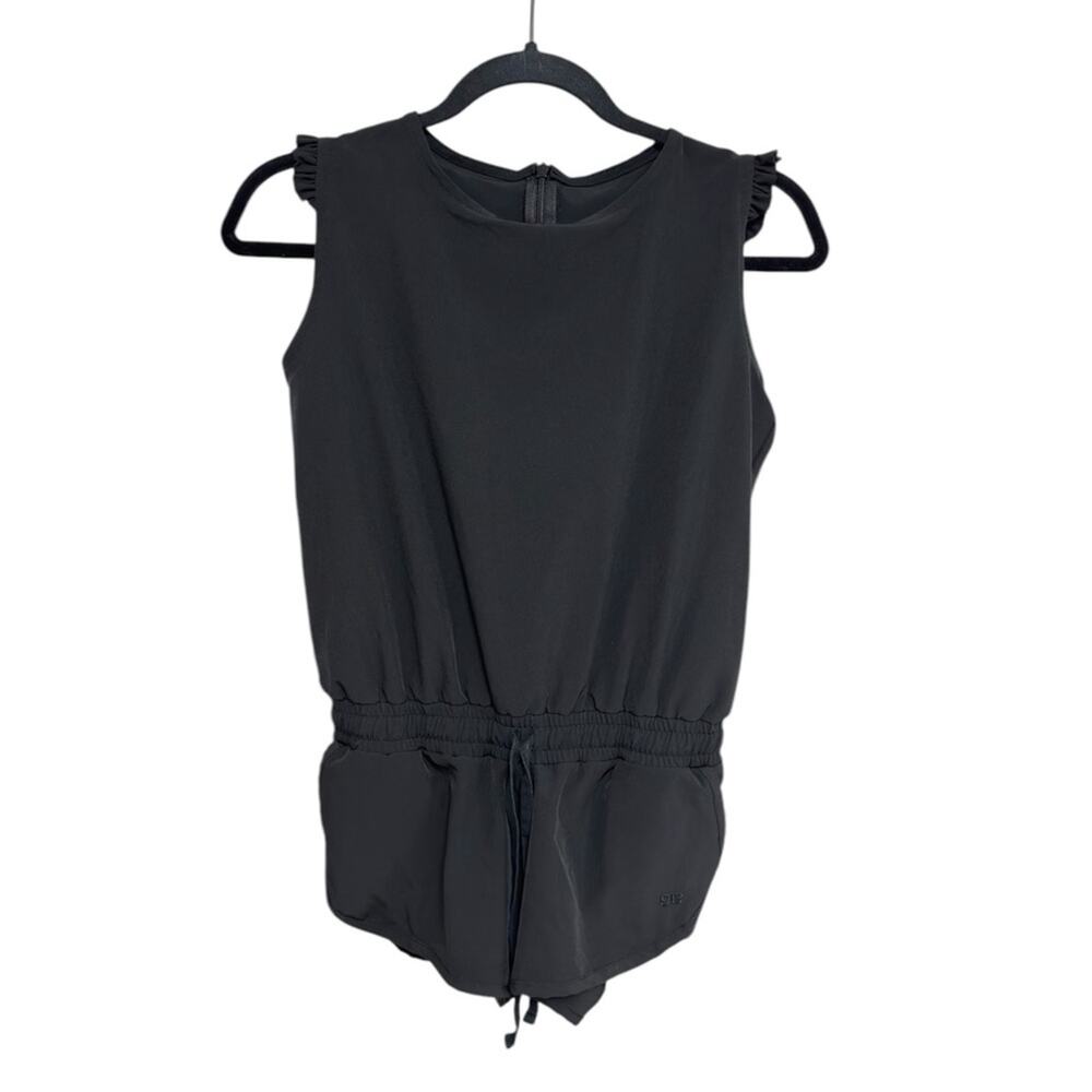 Albion Fit Girls Mini Pursuit Ruffle Sleeve Romper in Black - Girls Size 10